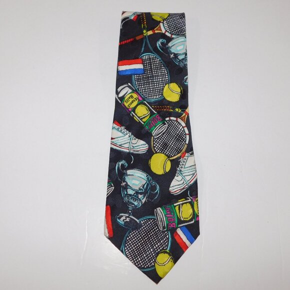 VTG 1991 Addiction Bolero Tennis Theme Neck Tie 100% Silk - Picture 1 of 8